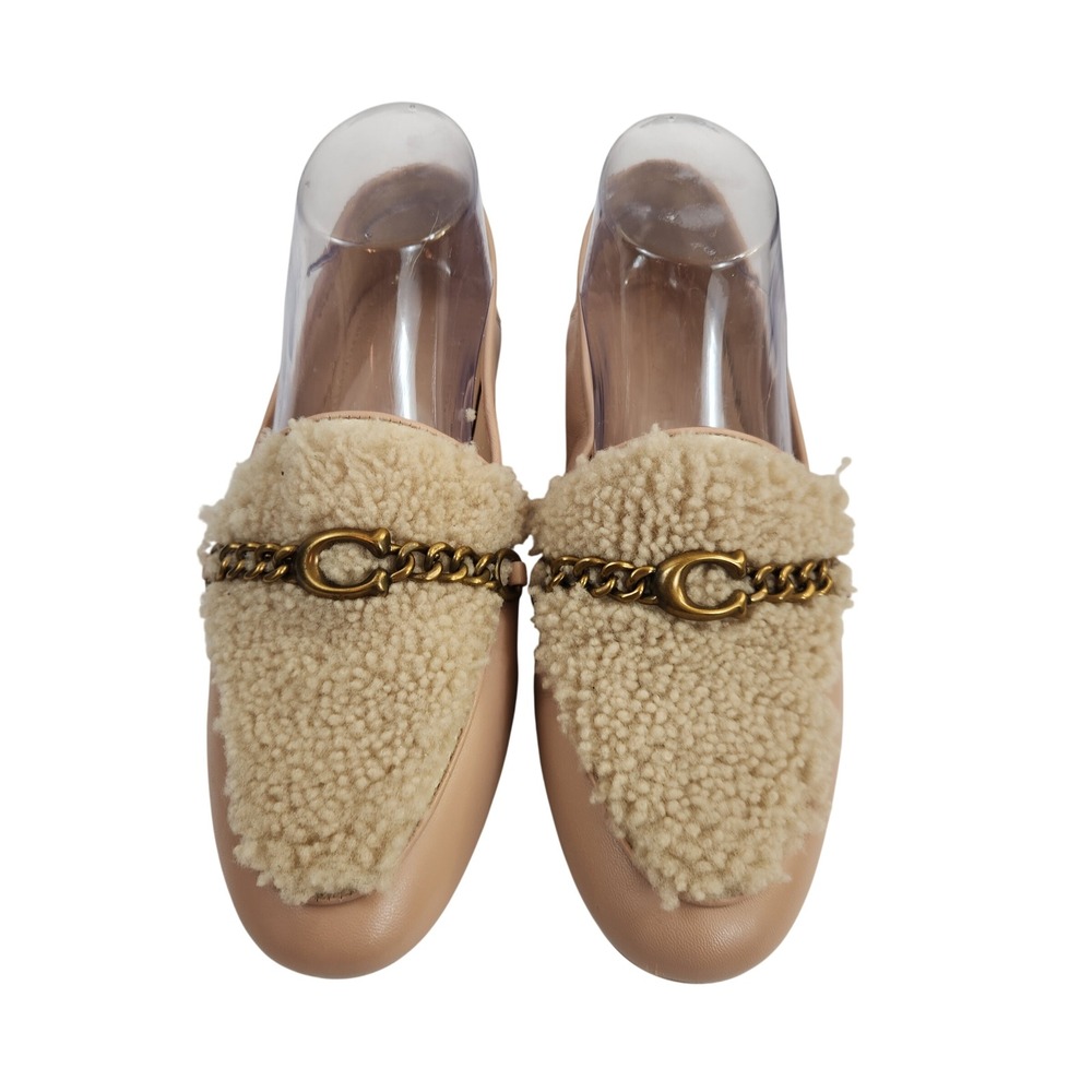 COACH Helena Beige‎ Shearling Chain Detail Loafers Womens  Luxury Flats Size 7 - Picture 10 of 10